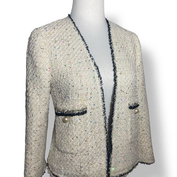 Zara Tweed Jacket Blazer Women XS Sequins Cream White Classic Smart Bloggers Fav - Picture 2 of 9